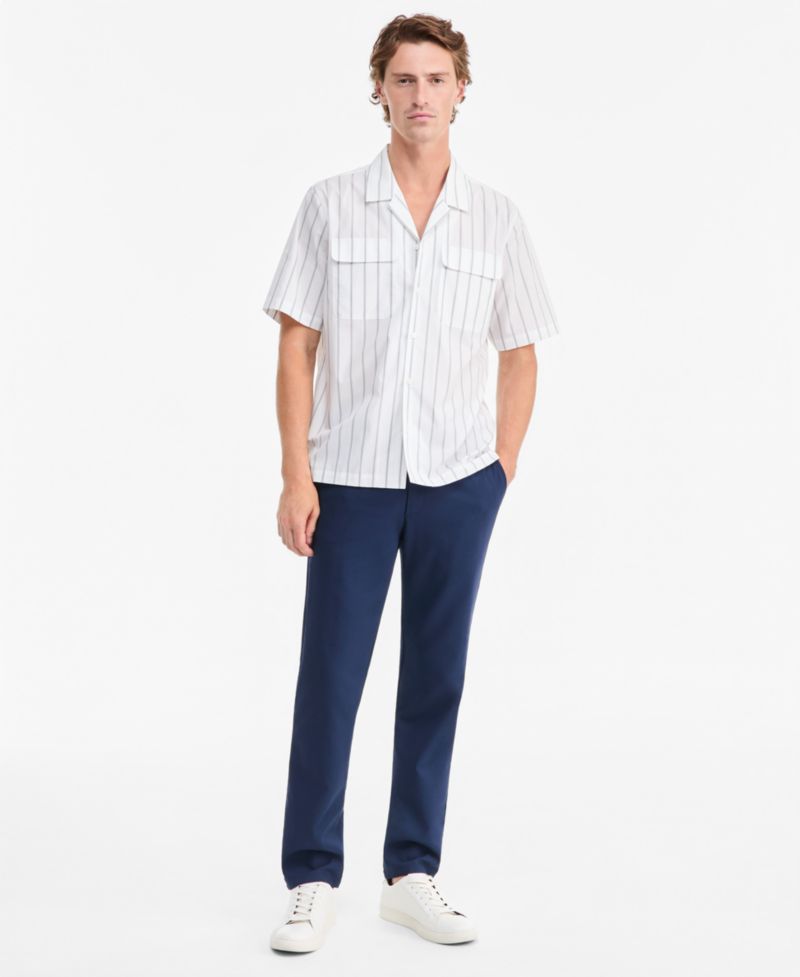 Men's Canvas Stripe Short-Sleeve Camp Shirt