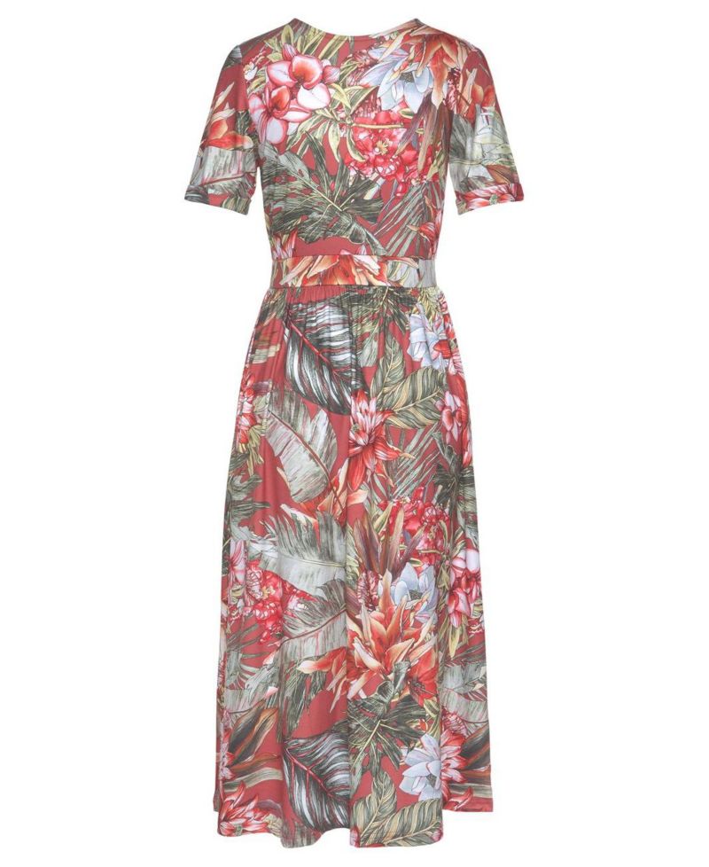 Women's Printed Everyday Comfort Wrap V-Neck Midi Dress