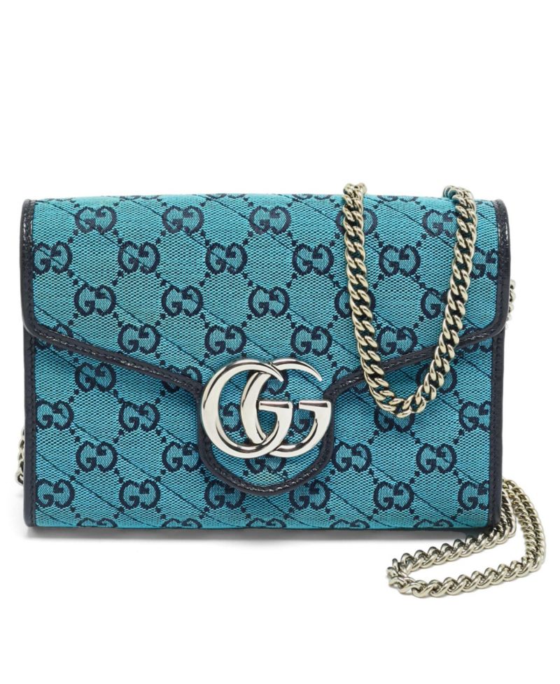 Women's GG Marmont Diagonal Quilt Canvas Wallet on Chain
