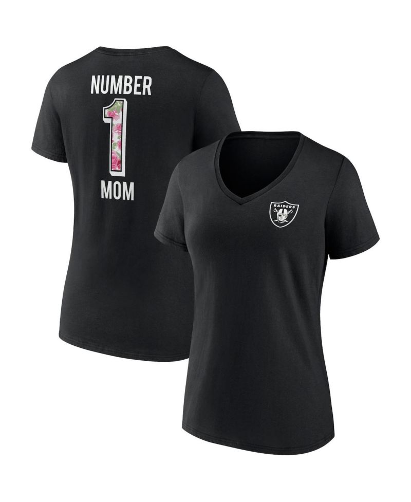 Women's Black Las Vegas Raiders Team Mother's Day V-Neck T-shirt