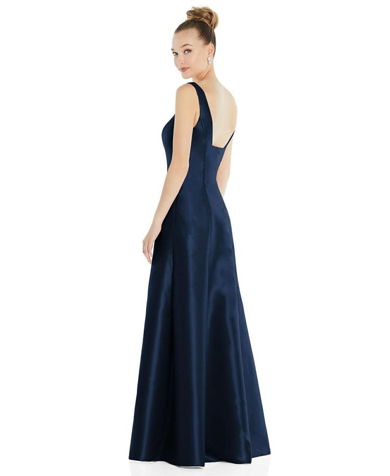 Women's Sleeveless Square-Neck Princess Line Gown with Pockets