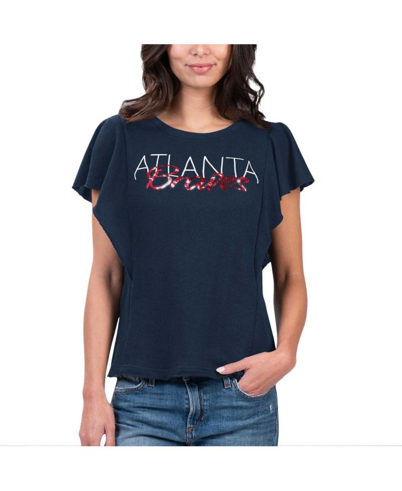 Women's Navy Atlanta Braves Crowd Wave T-shirt