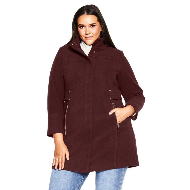 Women's Plus Size Faux Wool Plain Coat