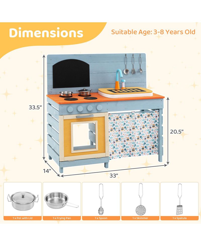 Wooden Toy Kitchen Playset with Removable Faucet, 33" x 14" x 33.5"