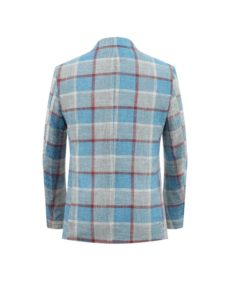 Boys Blue Slim Fit Plaid Blazer