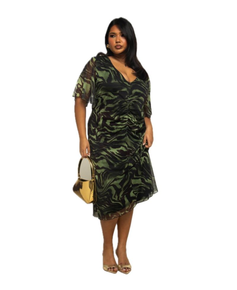 Women's Zebra Print Mesh Midi Dress