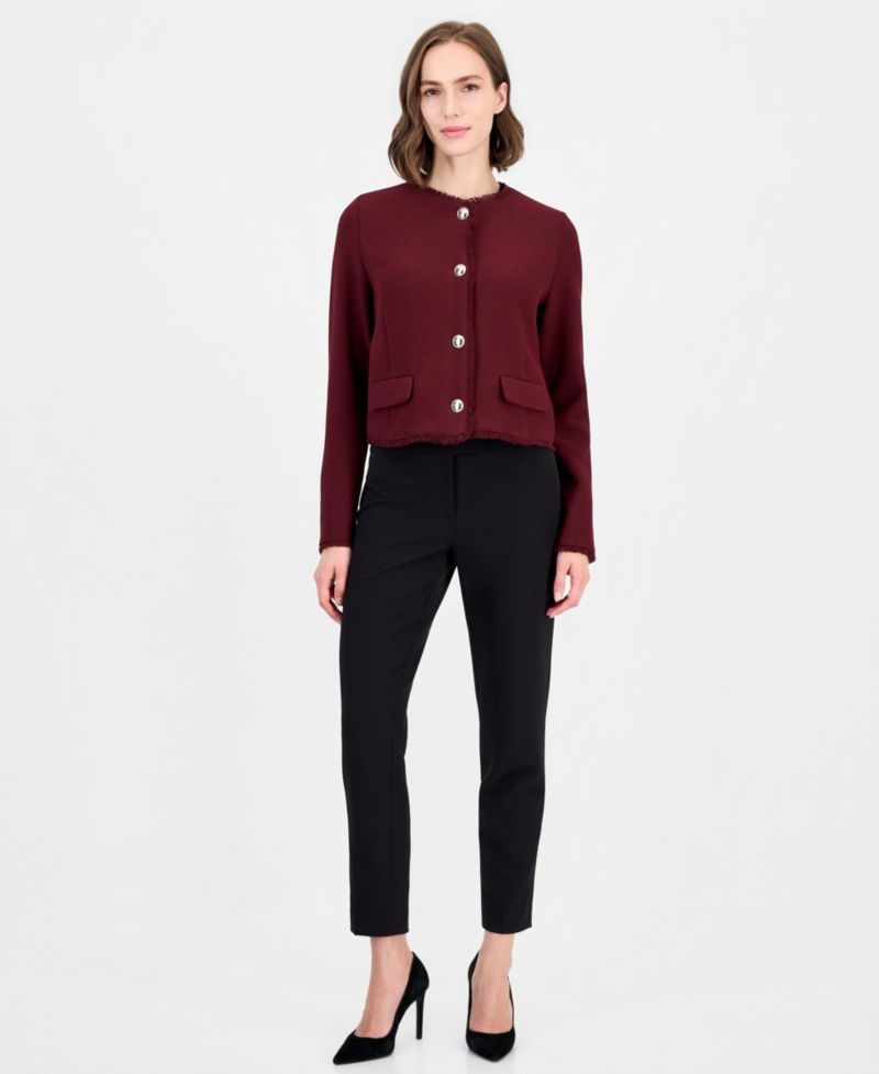 Women's Emmfilm Textured Stretch-Knit Fringe-Trim Jacket