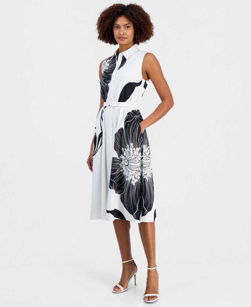 Women's Sleeveless Belted Fit & Flare Dress