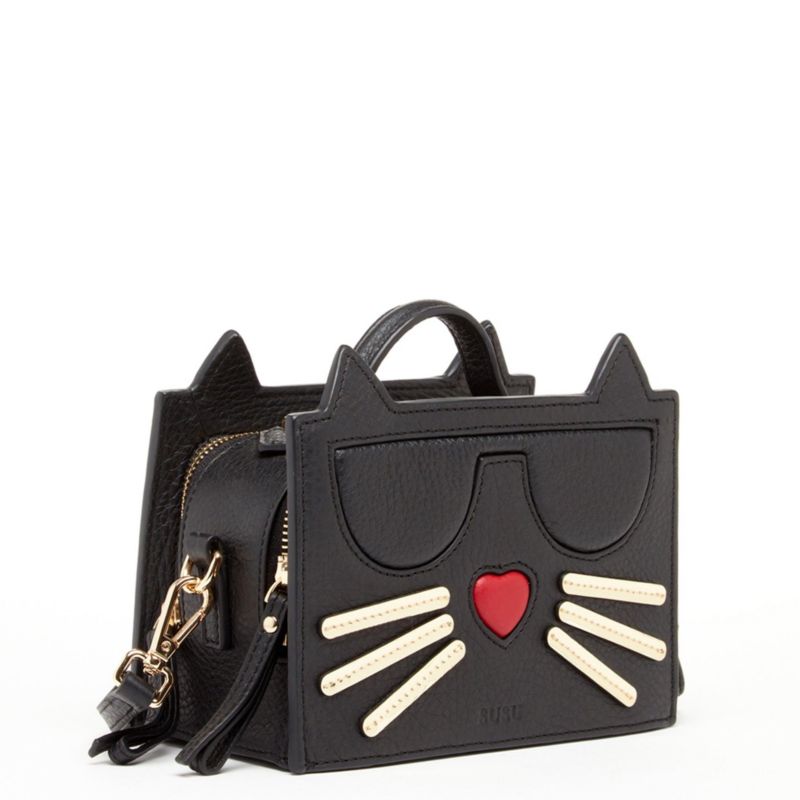 Womens's Pebble Leather Cat Crossbody Bag Cute Top Handle Purse Small Shoulder Handbag