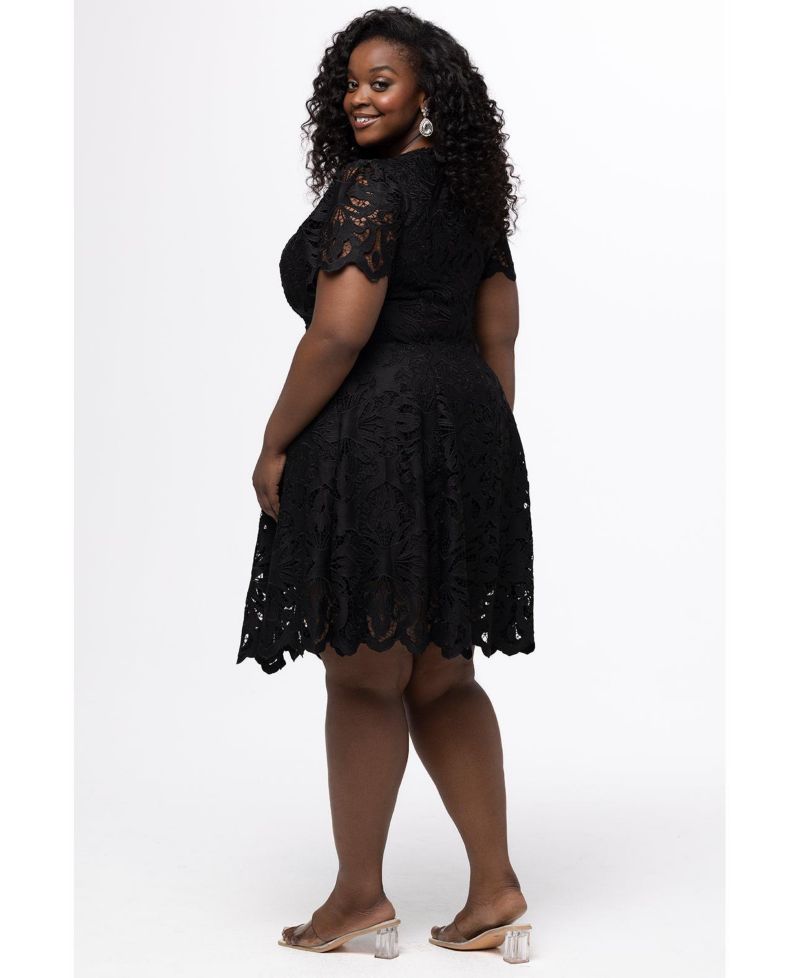 Women's Lace Little Black Party Dress with Cap Sleeve