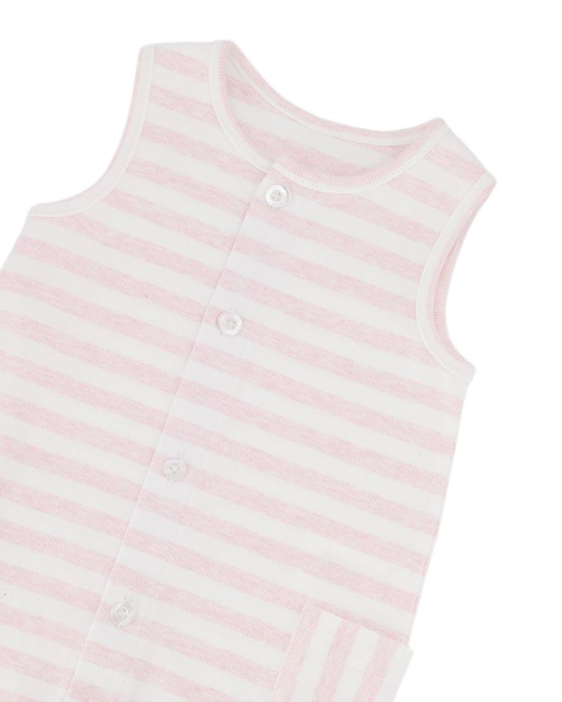 Baby Boys Cotton Striped Romper White and Pink Stripes