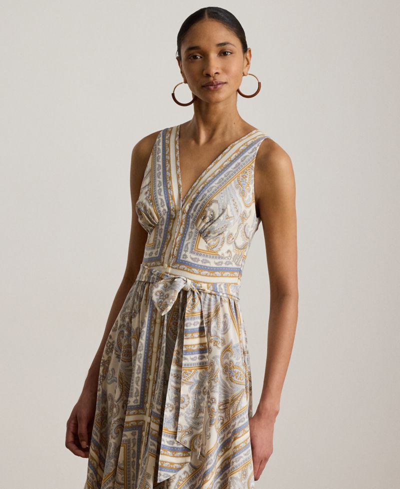 Petite V-Neck Handkerchief-Hem Dress
