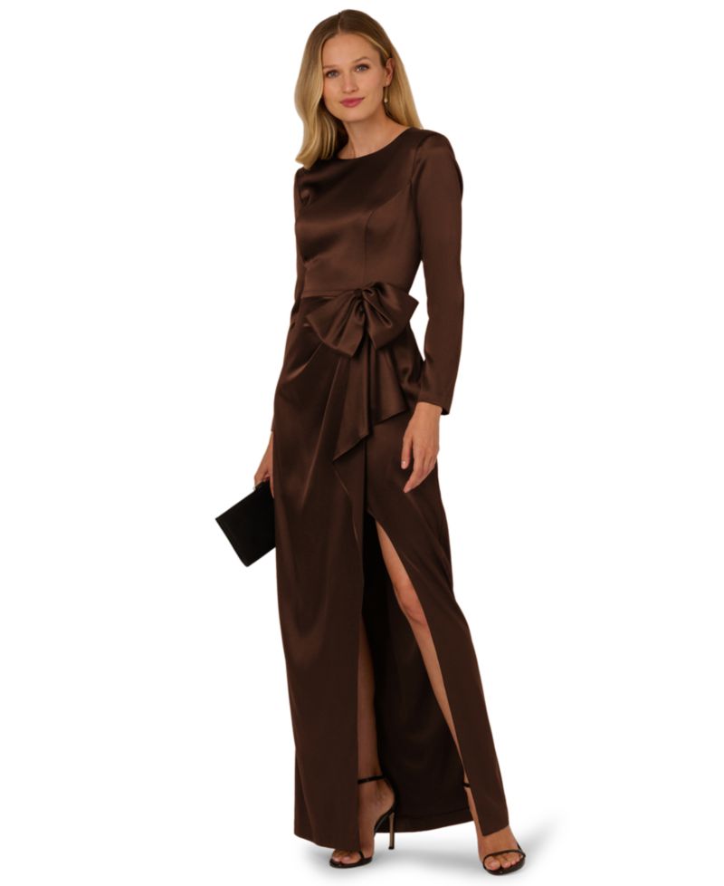Women's Long-Sleeve Ruffle Bow Boat Neck Dress