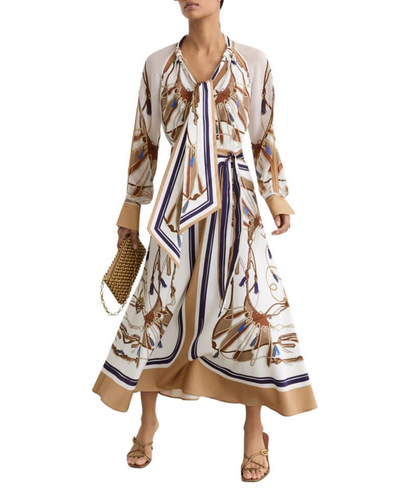 Women's Ellie Foulard-Print Tie-Neck Midi Dress
