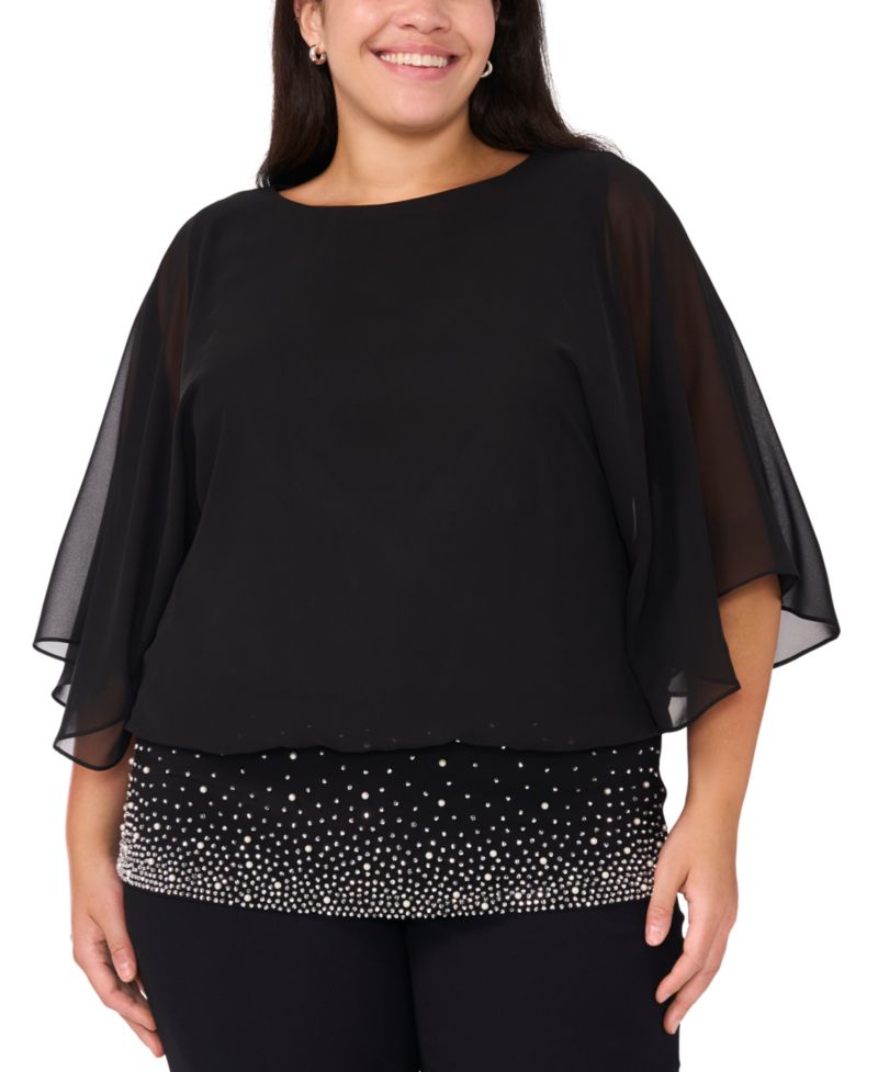 Plus Size Embellished Chiffon Blouse