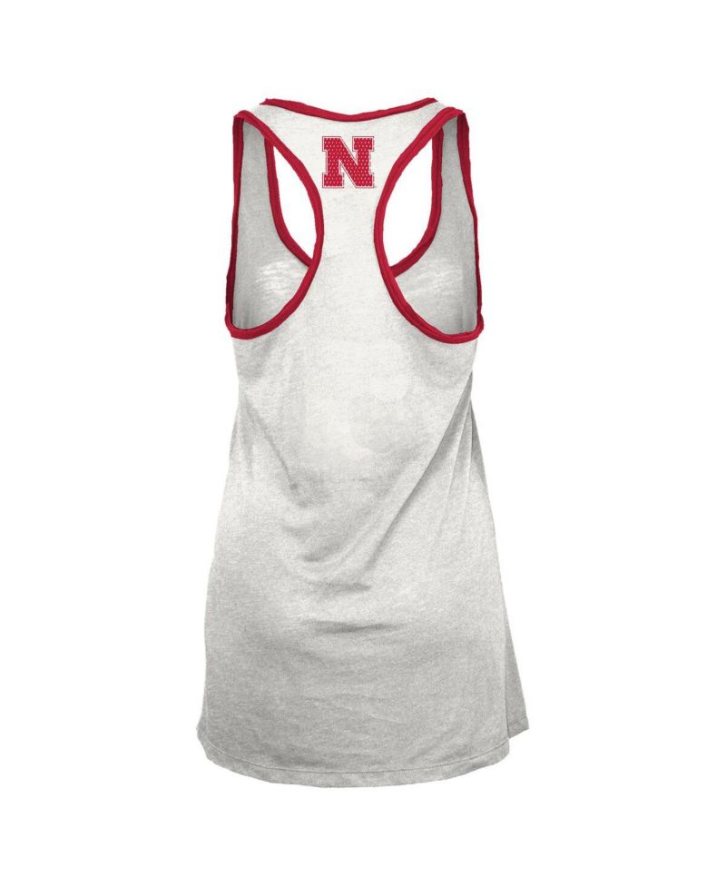 Women's White/Scarlet Nebraska Huskers Tracy Racerback Burnout Tank Top