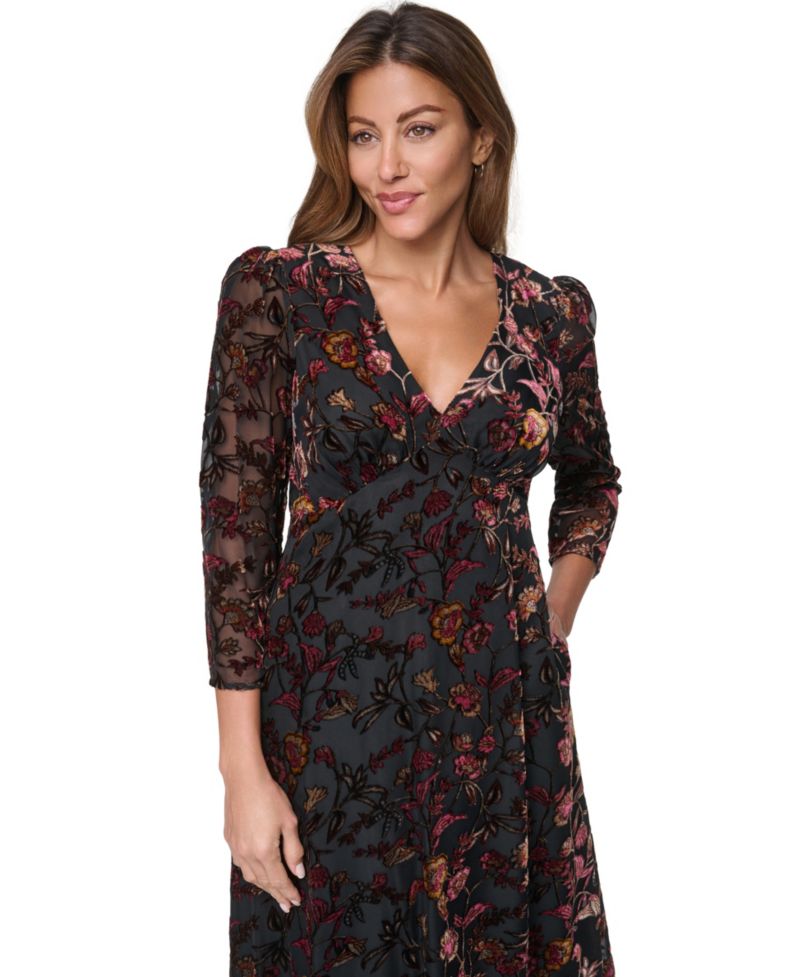 Women's Open Back Floral A-Line Midi Dress