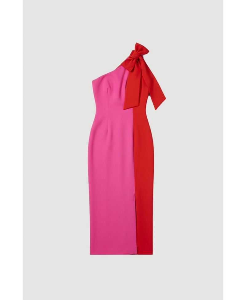 Women's Soft Tailored Bow Tie-Neck Midi Dress