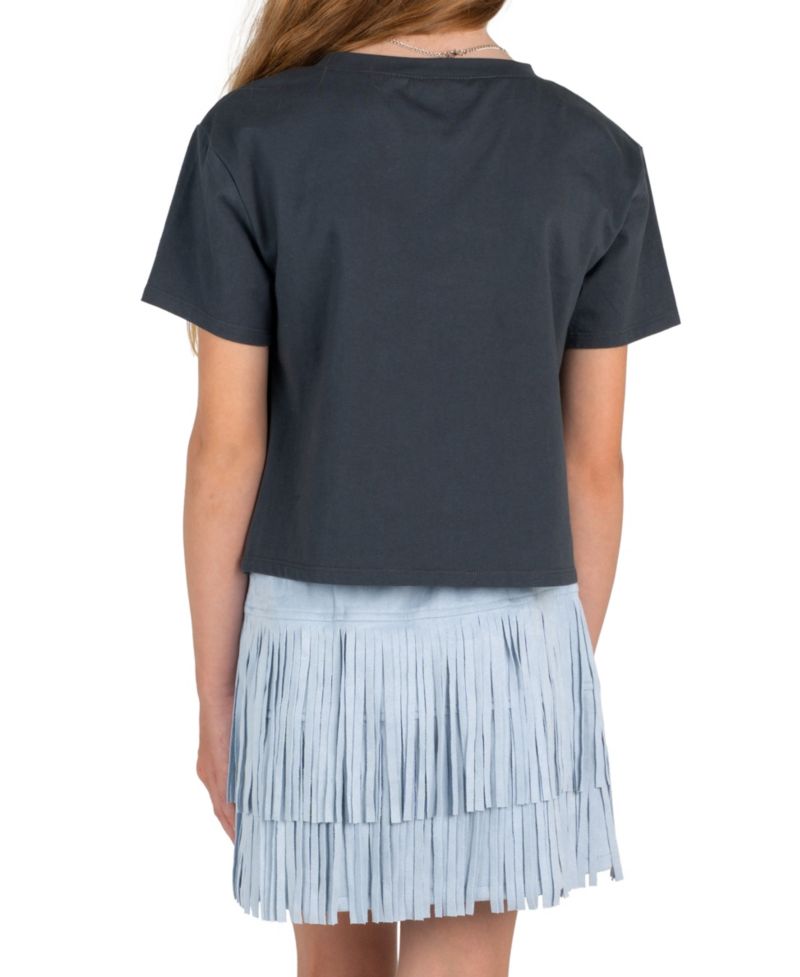 Girls' 7-20 Graphic Fringe Cropped T-Shirt, Skirt, and Necklace, 3-Piece Set