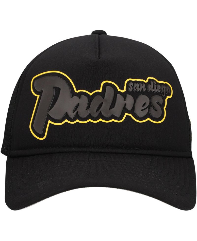 Men's Black San Diego Padres Retro Bold A-Frame Trucker 9FORTY Adjustable Hat