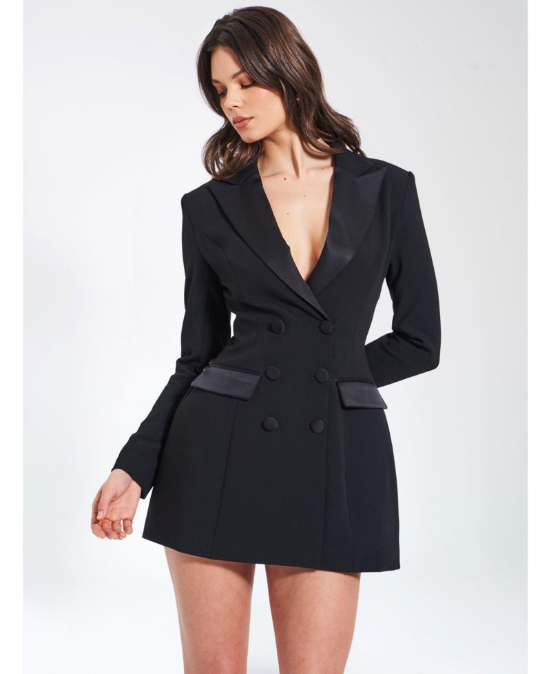 Women Calista Black Stretch Crepe Blazer Dress