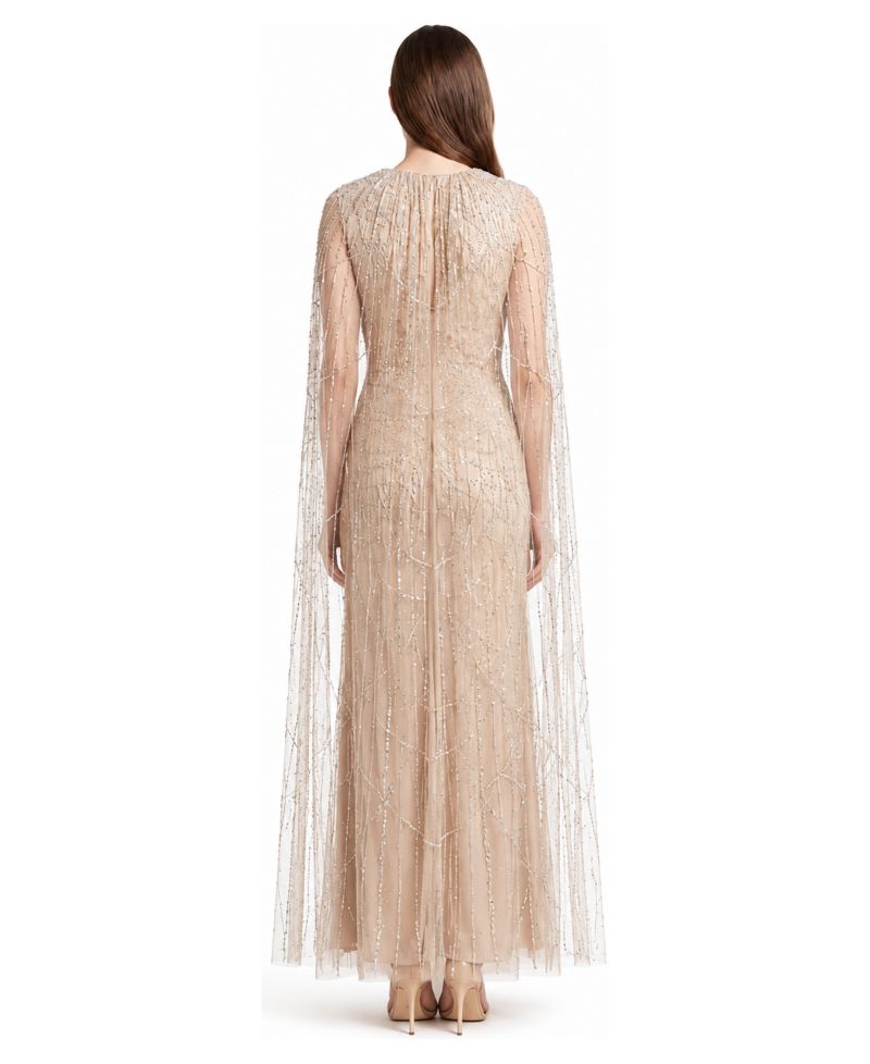 Women's Beaded High-Neck Cape Gown