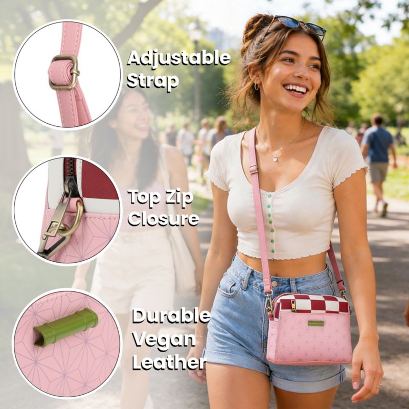 Nezuko Metal Badge Women's Pink Crossbody Handbag