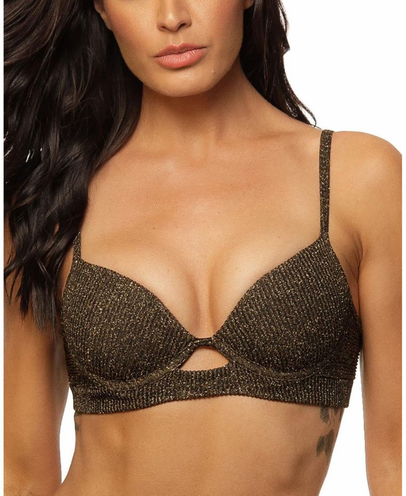 Women's Crinkle Lurex Padded Underwire Bikini Top