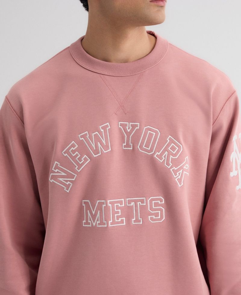 Men's New York Mets Iconic Relaxed-Fit Crewneck Striped-Rib Trim Sweatshirt