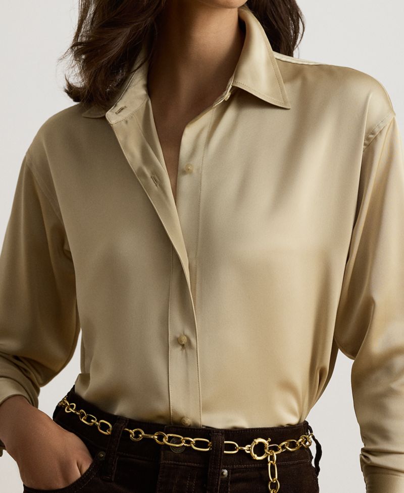Petite Long-Sleeve Satin Blouse
