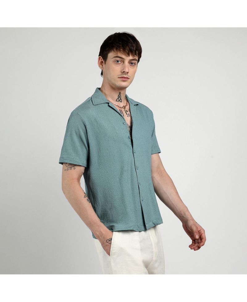 Men's Teal Green Micro Zig-Zag Shirt