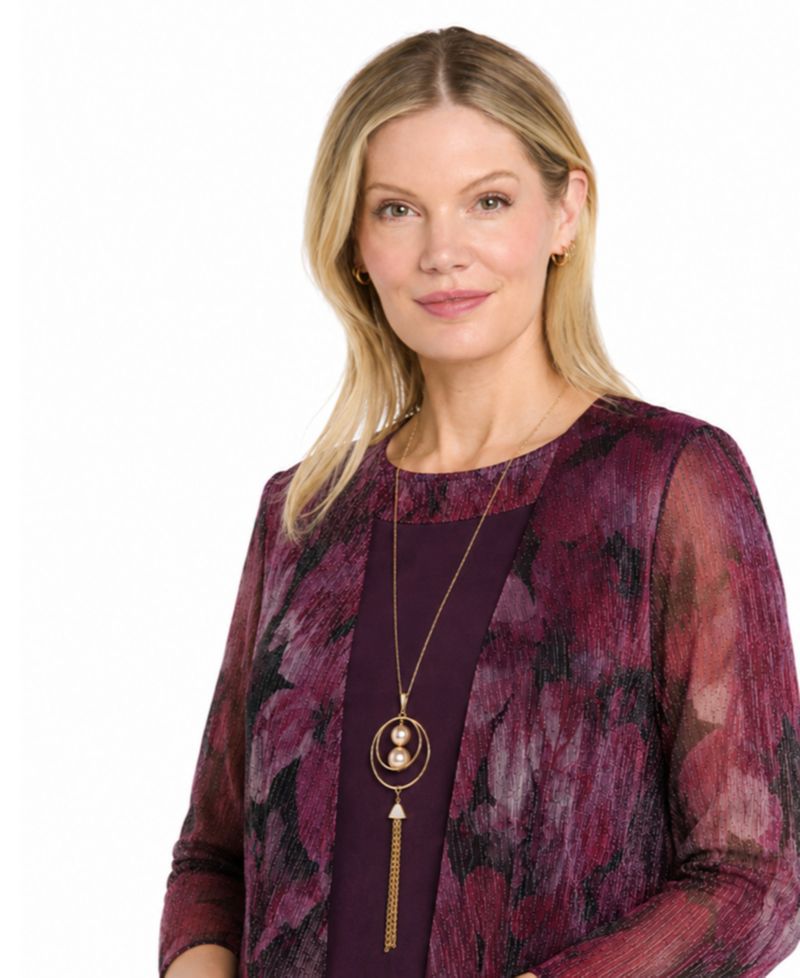 Women's Printed Puff-Sleeve Jacket & Dress Set