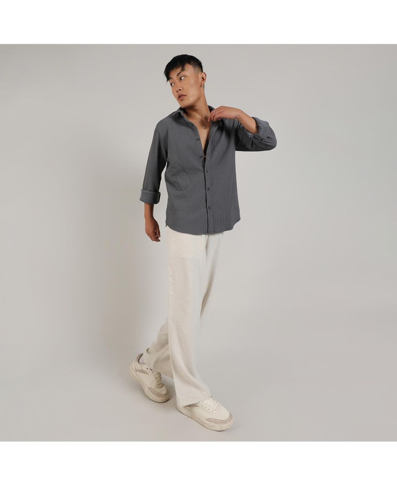 Men's Ash Grey Stripe-Creased Shirt