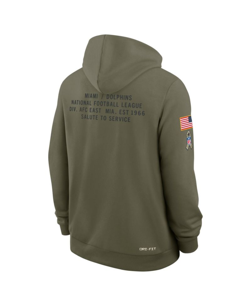 Men's Olive Miami Dolphins 2025 Salute to Service Sideline Standard Issue Dri-FIT Hoodie