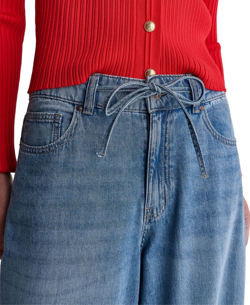 Women's High-Rise Tie-Waist Wide-Leg Jeans