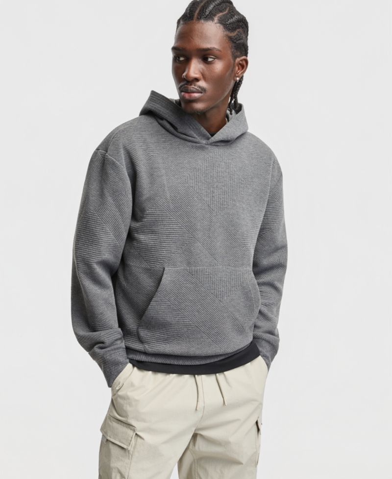 Men's Long-Sleeve Relaxed Quilted Cotton Hoodie