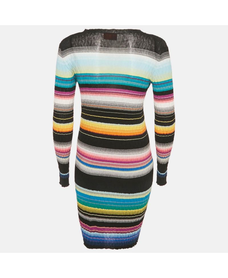Women's Black Striped Rib Knit Mini Dress