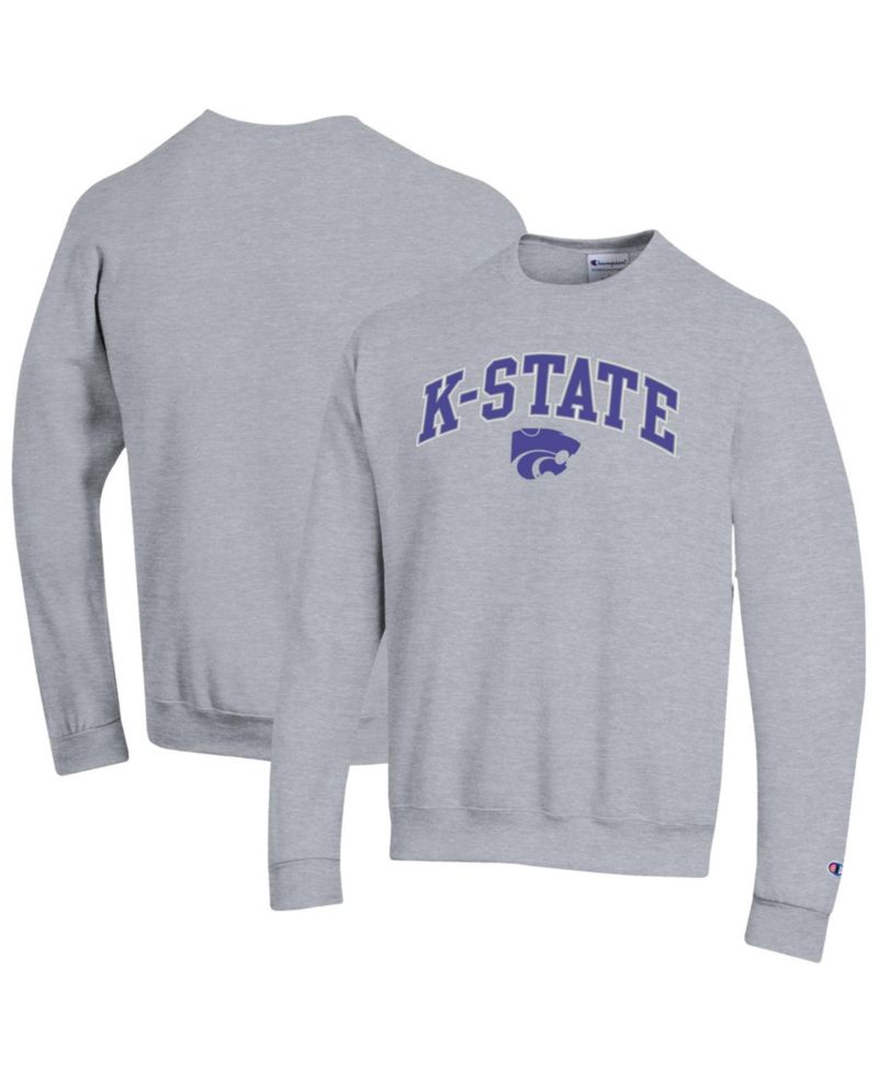 Men's Champion Heather Gray Kansas State Wildcats Arch Over Logo Pullover Sweatshirt