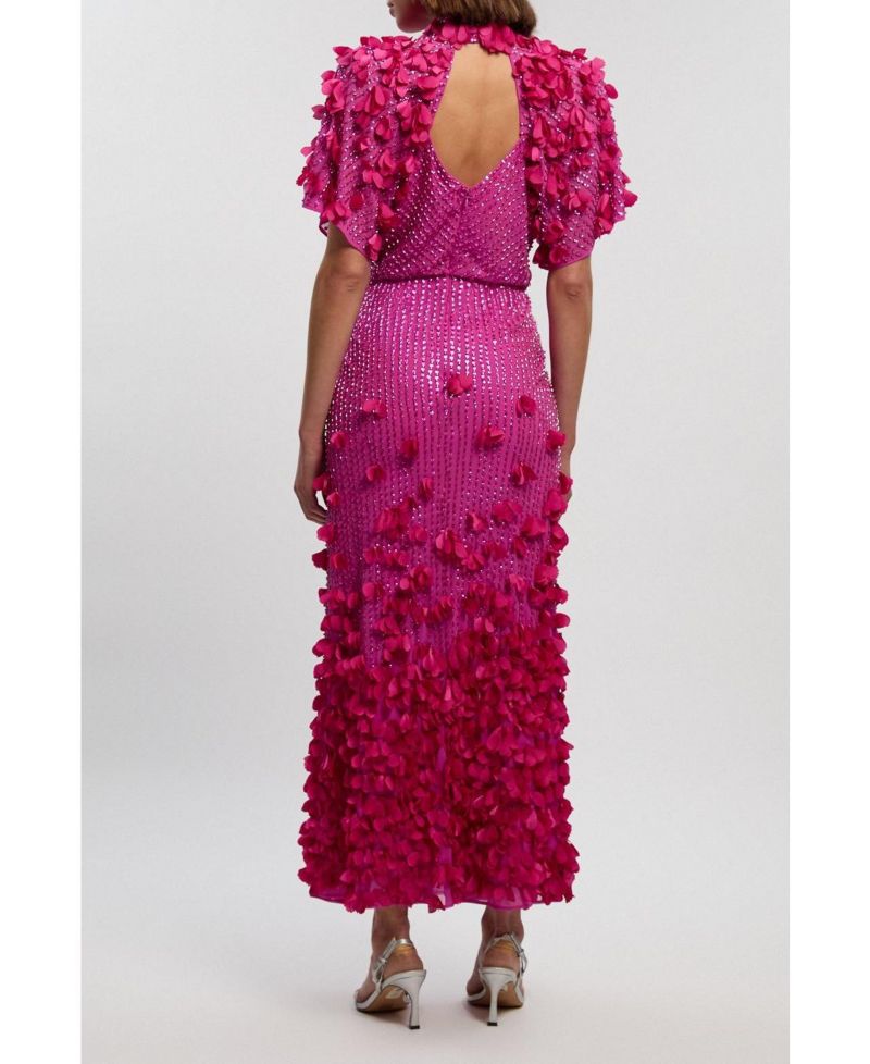 Women's Crystal Applique Angel Sleeve Maxi Dress