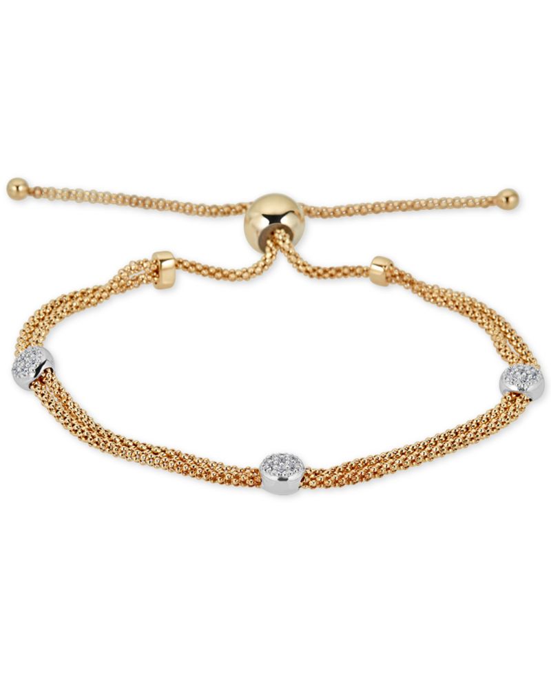 Diamond Beaded Bolo Bracelet (1/6 ct. t.w.) in Sterling Silver & 14k Gold-Plate