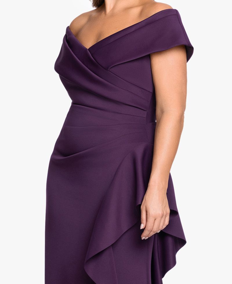 Petite Sweetheart Neck Side Ruffle Off-The-Shoulder Long Dress
