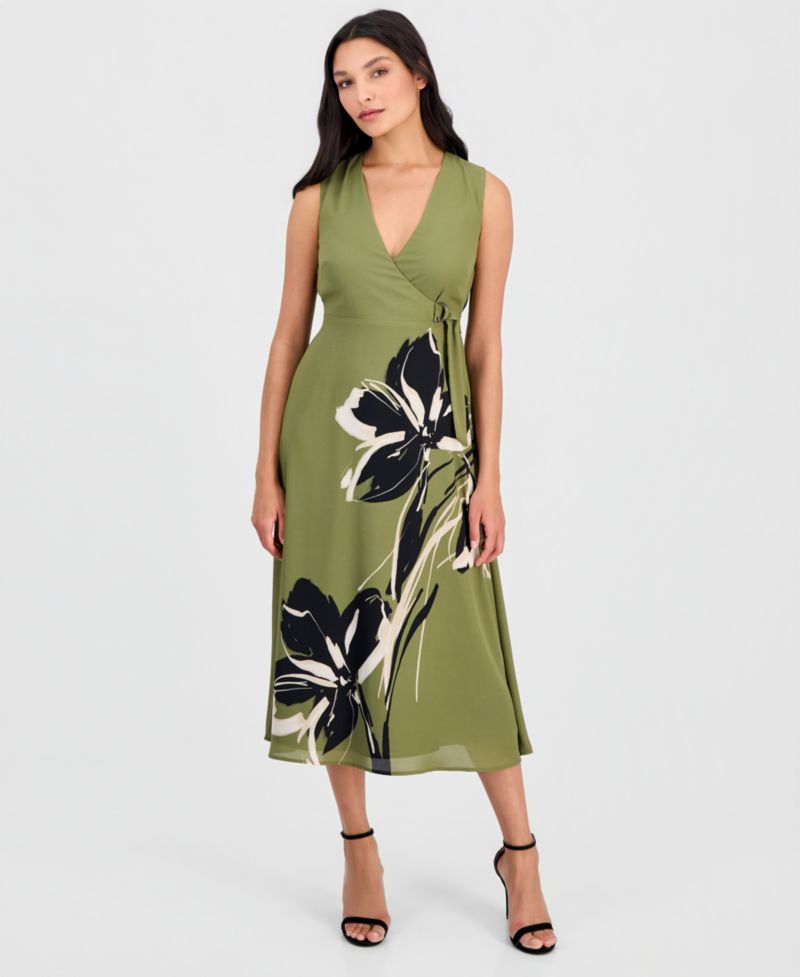 Petite Faux-Wrap A-Line Midi Dress