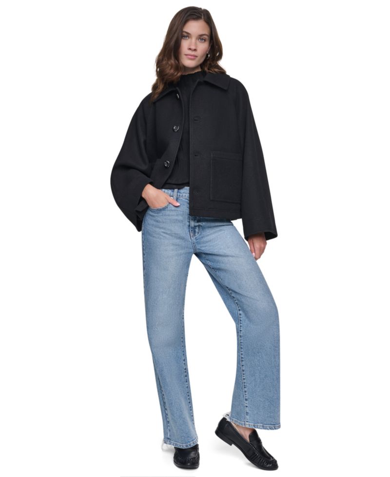 Women's Raglan Sleeve Button Front Swing Lined Coat