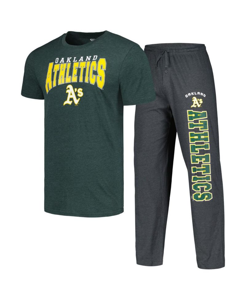 Men's Charcoal/Green Oakland Athletics Meter T-Shirt Pants Sleep Set
