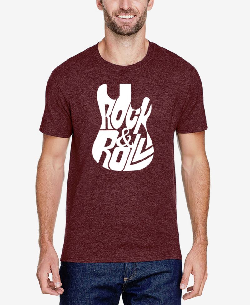 Men's Cotton/Poly Blend Word Art T-Shirt - Rock & Roll Guitar