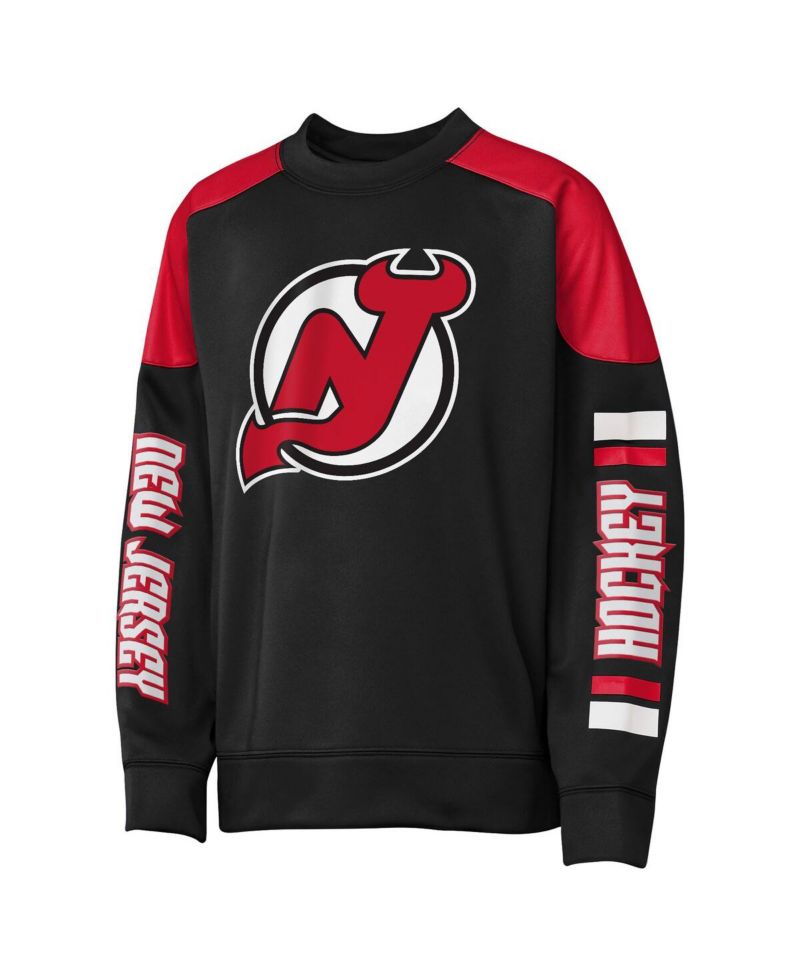 Big Boys and Girls Jack Hughes Black New Jersey Devils Best Defense Name & Number Crewneck Sweatshirt