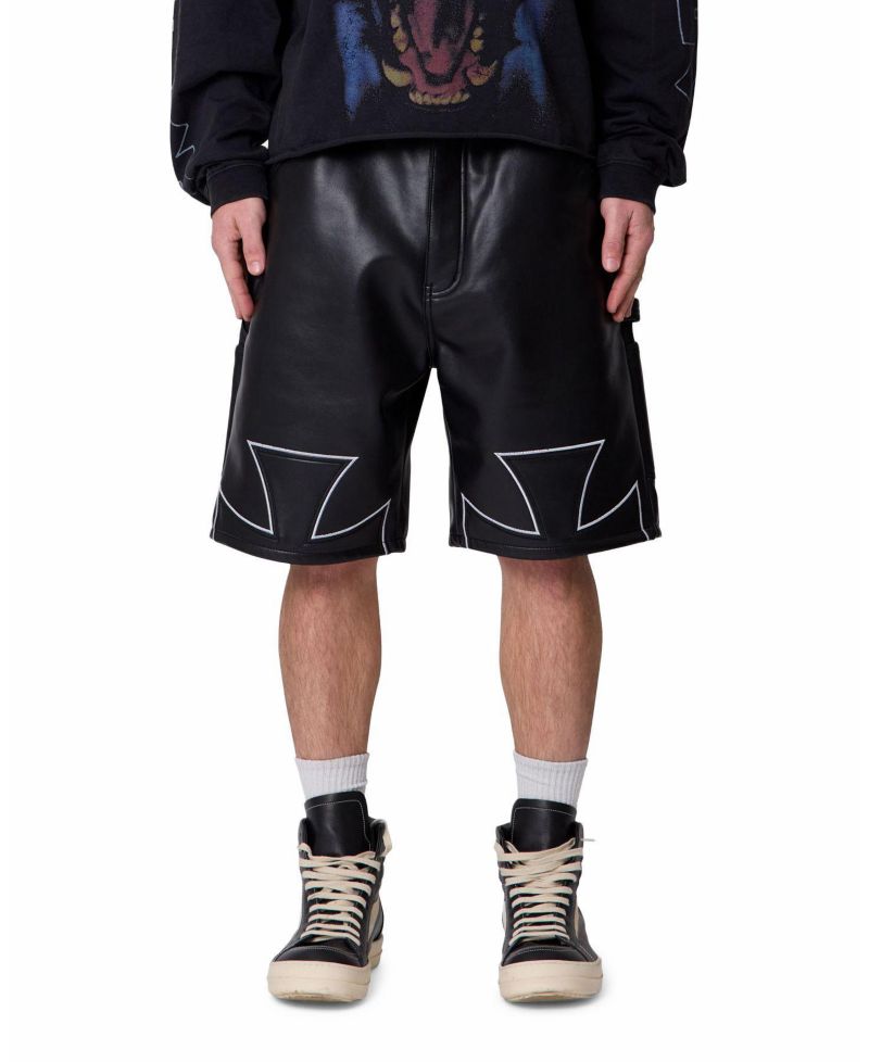Men's Ultra Baggy Iron Cross Leather Shorts