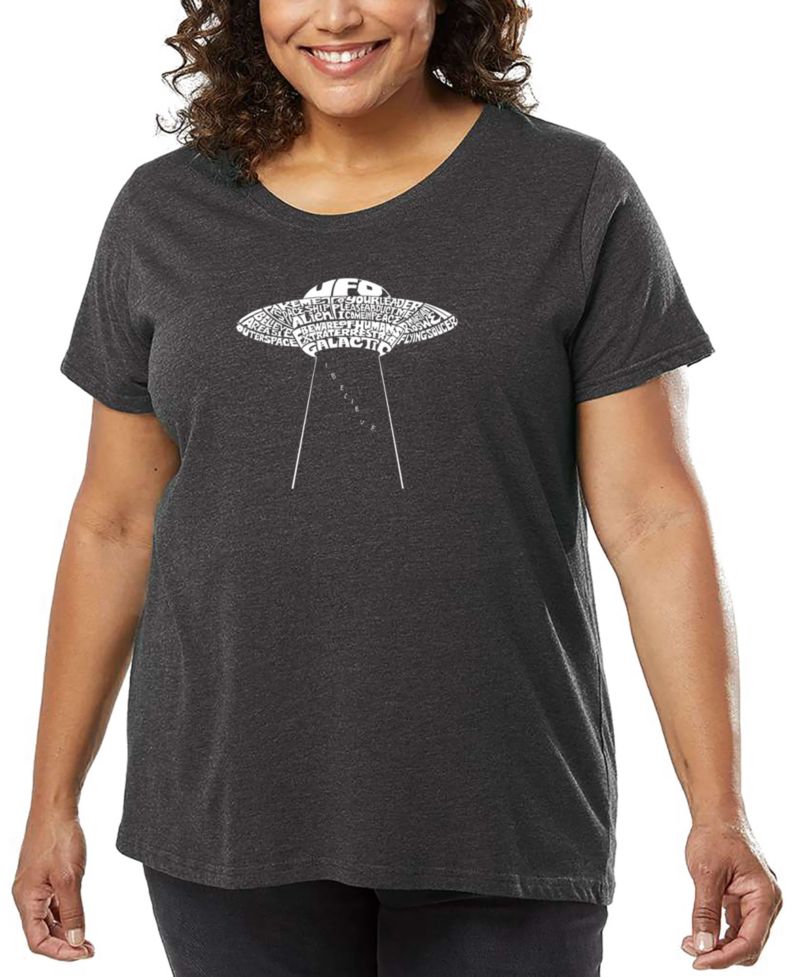 Plus Size Flying Saucer UFO Word Art T-Shirt