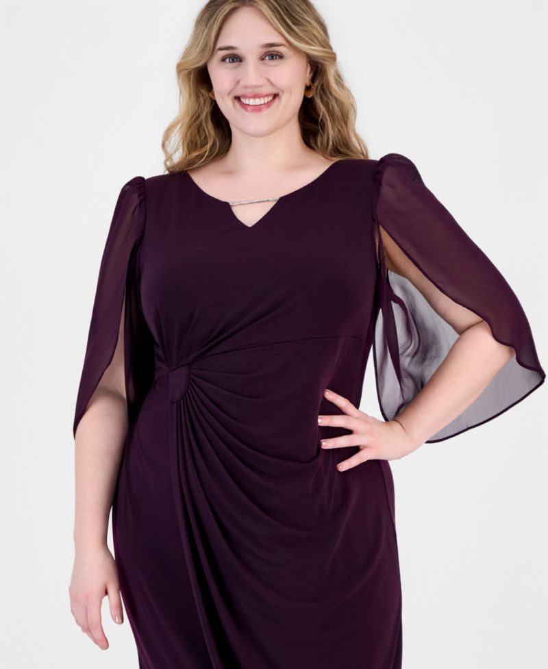 Plus Size Sheer-Sleeve Chain-Detail Sheath Dress