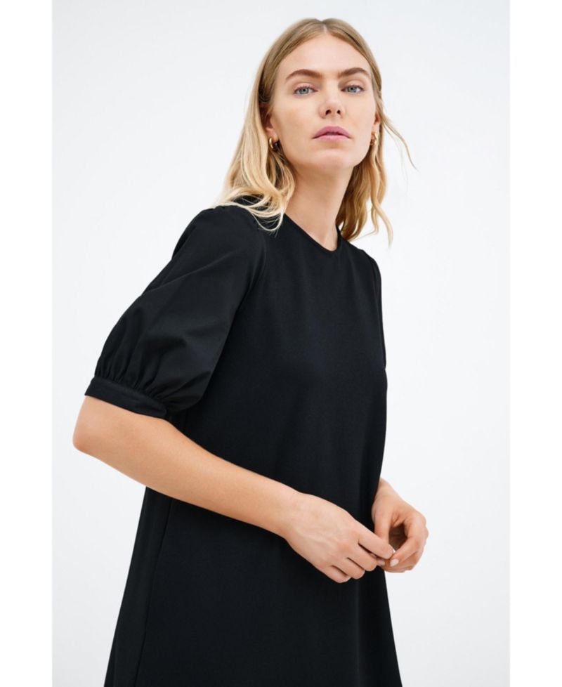 Women's Olivia Puff-Sleeve Crew-Neck Midi Dress with Pockets